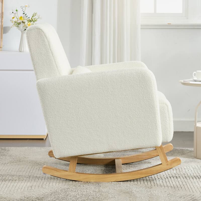 Cream White Rocking Chair for Nursery, Modern Upholstered Accent Chair Glider Chair Armchair for Living Room Bedroom