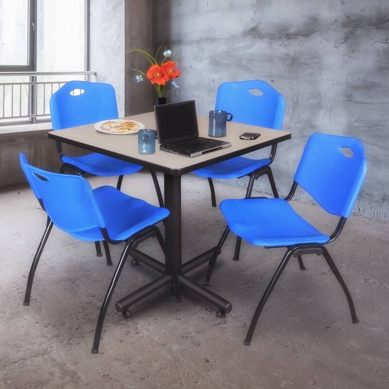 42" Square Breakroom Table- Maple & 4 'M' Stack Chairs- Blue - 42