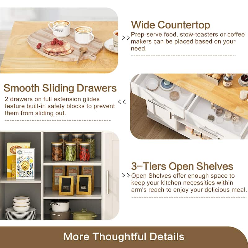 Rolling Kitchen Island with Storage Cabinet & Drawers - Rubber Wood Top for Dining & Kitchen Storage