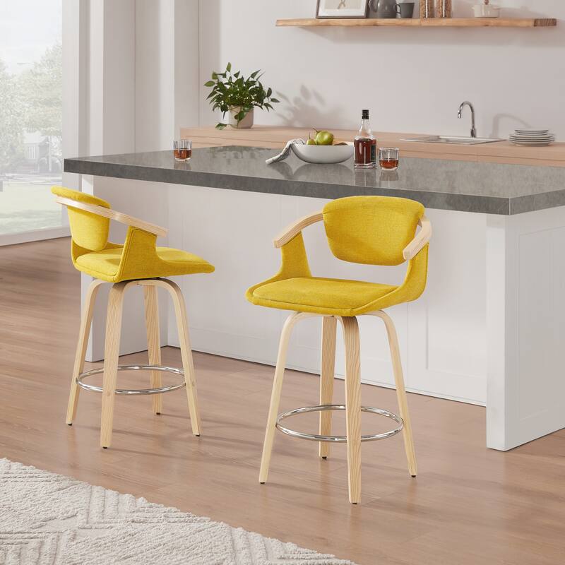 Art Leon Set of 2 Comfortable Fabric Upholstered Counter Stool, Barstool - Yellow