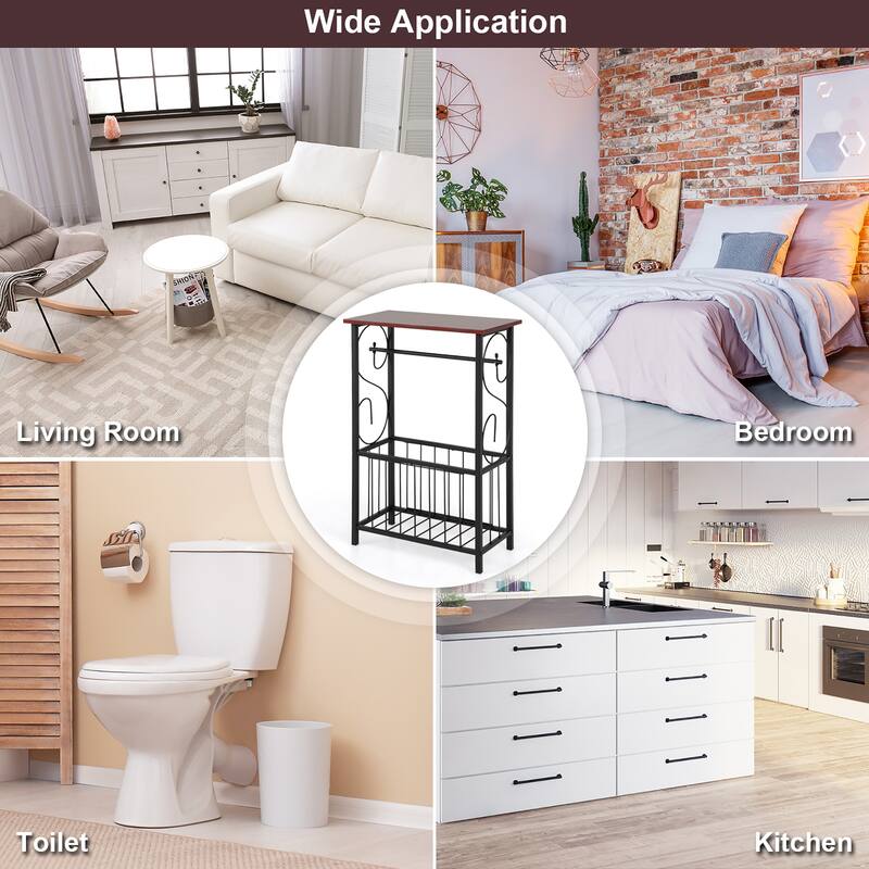 Costway Side Sofa Narrow Table w/ Removable Paper Holder for Living - 14.5'' x 8'' x 21.5''