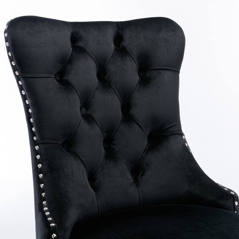 Set of 2 Contemporary High-End Tufted Upholstered Dining Chair with Nailhead & Stainless Steel Legs