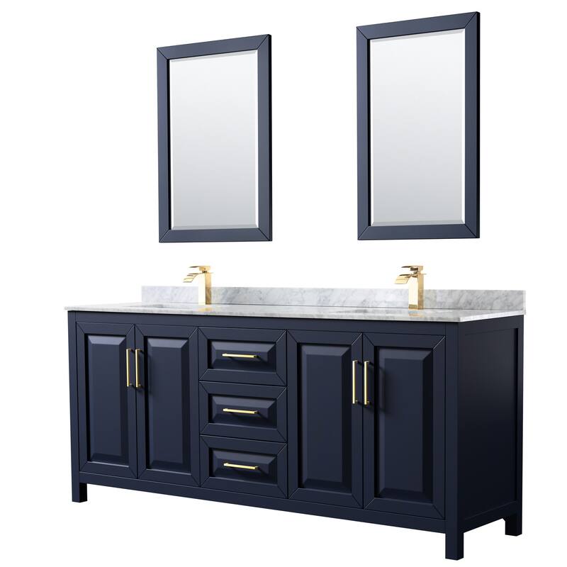 Wyndham Collection Daria 80" Free Standing Double Vanity Set with MDF - Dark Blue - Painted