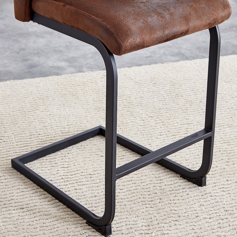Roomfitters Suede Dining Chairs with Cushions and Black Metal Legs, Small Size Set of 2 for Dining or Guest Use, Black+Brown