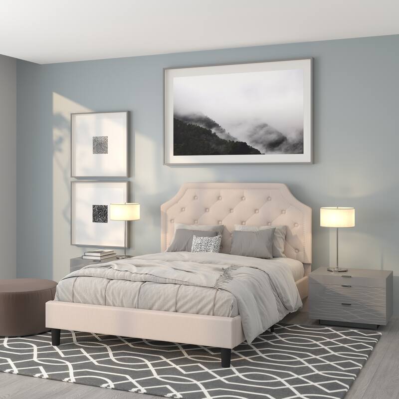Arched Tufted Upholstered Platform Bed - Beige
