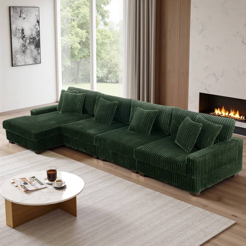 Cotton Flannel 3-Seat Modular Sectional Sofa with Chaise