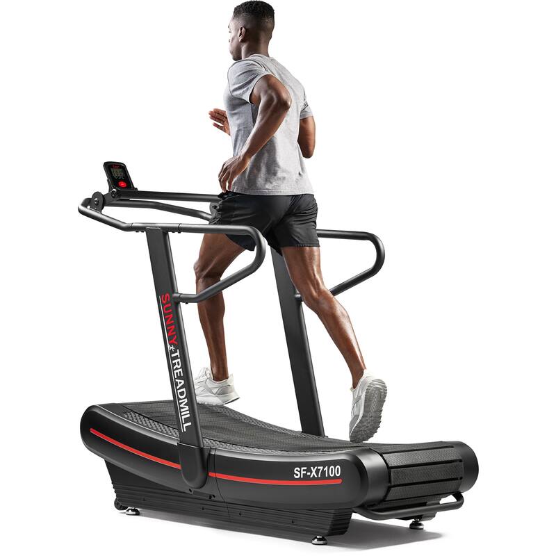 Sunny Health & Fitness Premium Ultra Curved Manual Treadmill - SF-X7100 - Black - 74 x 34.6 x 62.2 - 74 x 34.6 x 62.2 - Weights - Black