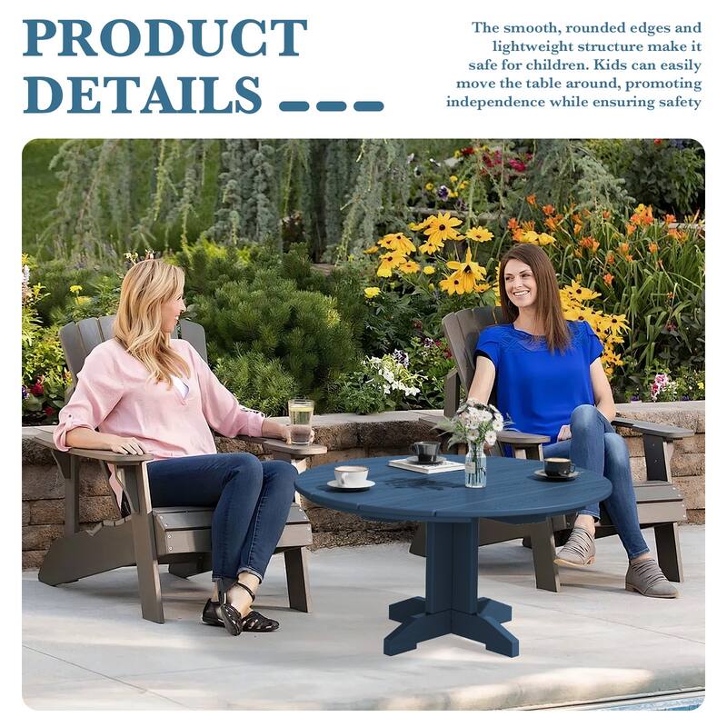 HDPE Patio Outdoor Round Coffee Table, X-shaped Leg