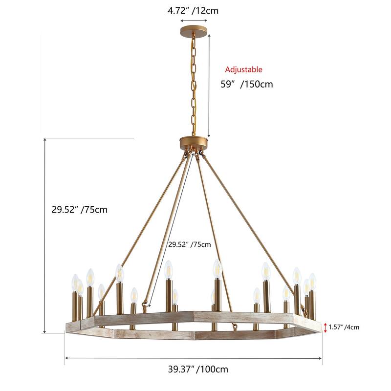 40" Brushed Gold 16-Light Wagon Wheel Candle Style Chandelier