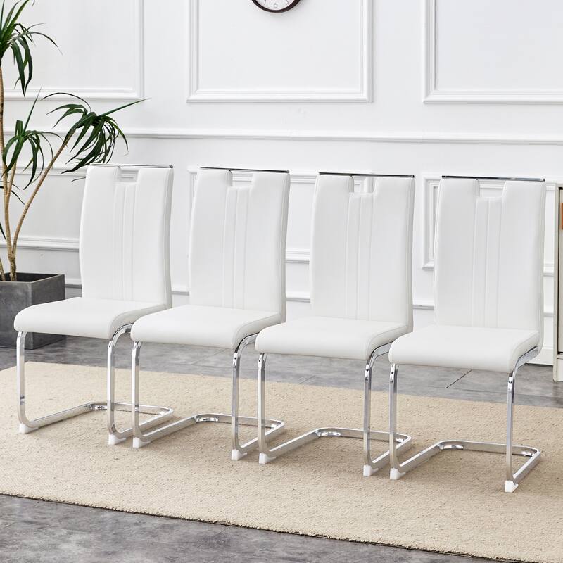 Set Of 4 White PU Material Bow-Shaped Chairs - Adding Fashion To Minimalist And Contemporary Home Styles