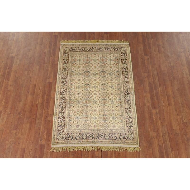 Pre-1900 Antique Silk Farahan Foyer Rug Hand-Knotted Wool Carpet - 4'0" x 6'0"