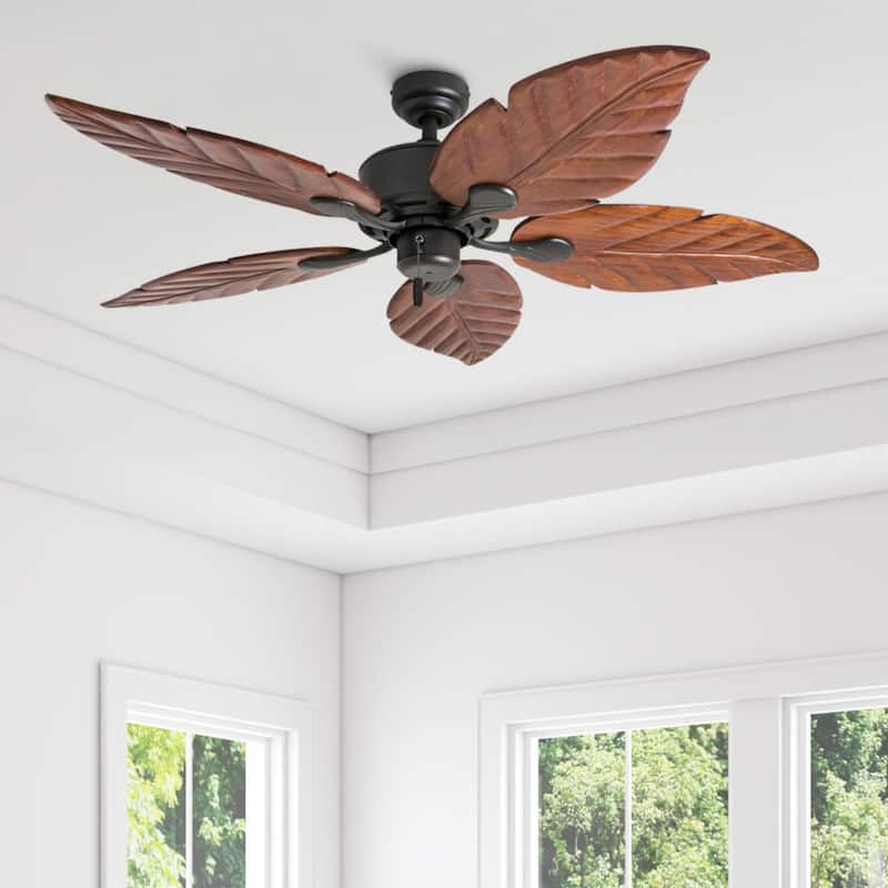 52" Honeywell Willow View Bronze Indoor Ceiling Fan with Hand Carved Wooden Leaf Blades - Pull Chain