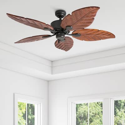 52" Honeywell Willow View Bronze Indoor Ceiling Fan with Hand Carved Wooden Leaf Blades
