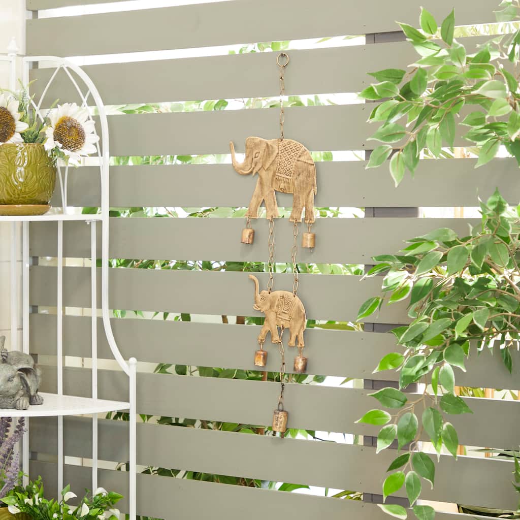 Brass Metal Elephant Windchime with Bells