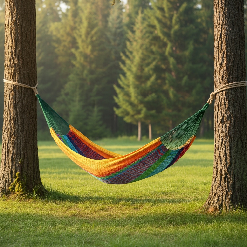 HomeRoots Green Red And Yellow Striped Double Hammock - 156.00 in. x 1.00 in. x 90.00 in.