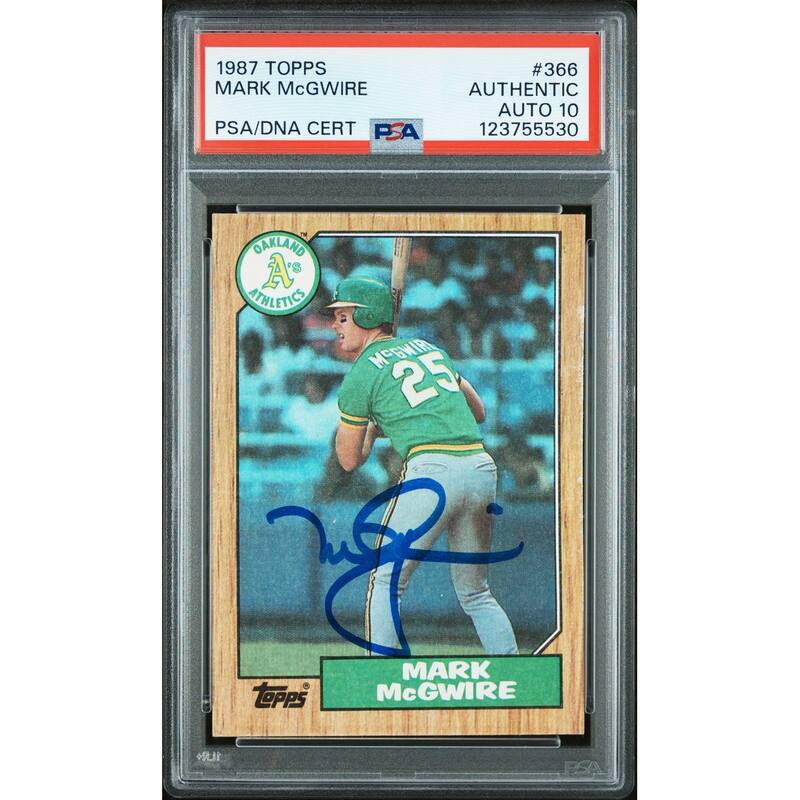 Mark McGwire 1987 Topps Signed Baseball Rookie Card #366 Graded PSA Authentic Auto 10 Cert # 123755530 - 8' x 11'