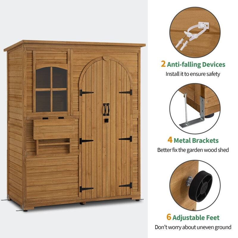 MCombo Outdoor Storage Shed with 3 Shelves, Outside Wood Storage Cabinet with 1 Foldable Table for Yard, Garden, Patio1815