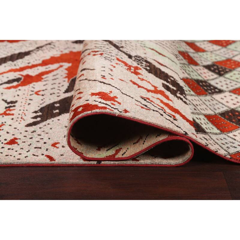 Vegetable Dye Abstract Oriental Dining Room Area Rug Wool Hand-knotted - 6'7" x 9'7"