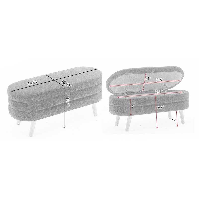 Boucle Fabric Storage Bench Bedroom Bench With Wood Legs For Living Room Bedroom Indoor