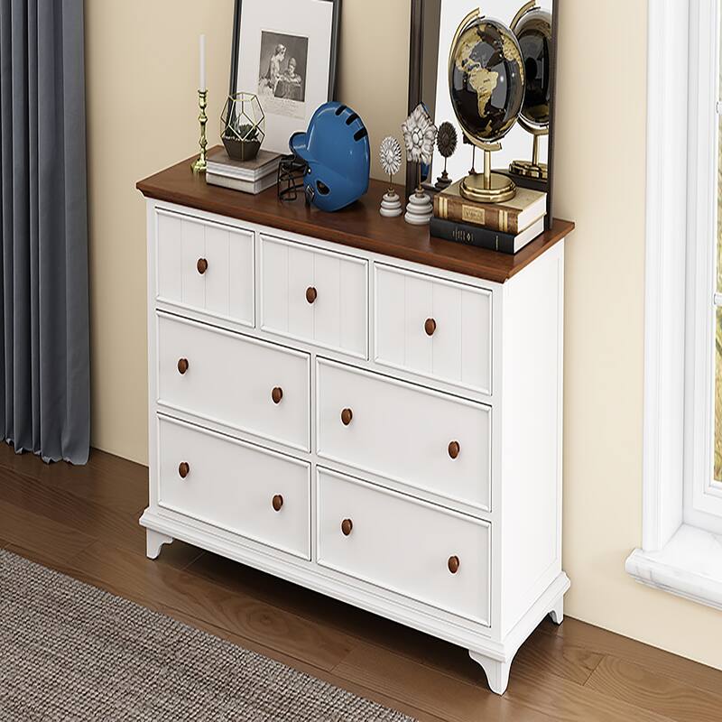 9 Drawer Long Dresser With Antique Handles