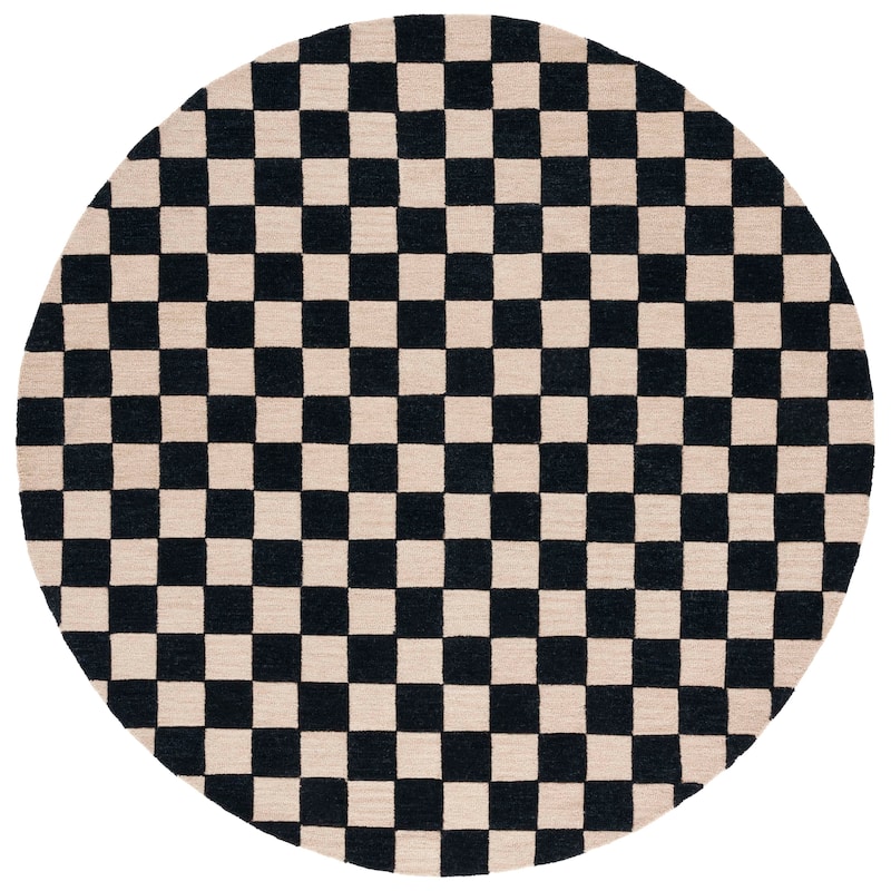 SAFAVIEH Handmade Martha Stewart Collection Berthild Checkered Wool Rug - 6' Round - Black/Beige - Round