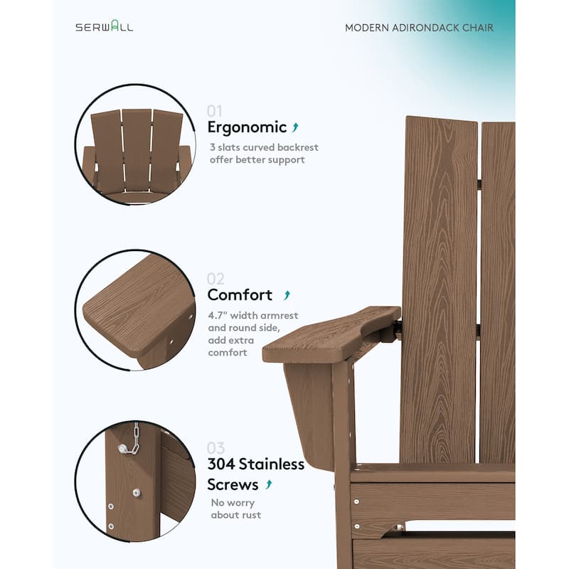 HDPE Oversized Folding Adirondack Chair, All-Weather Modern Folding Adirondack Chair