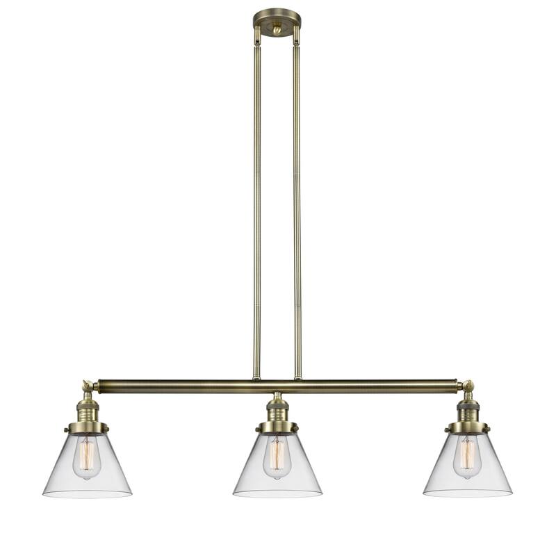 Innovations Lighting Large Cone 3 Light 40" Wide Linear Chandelier - Antique Brass / Clear