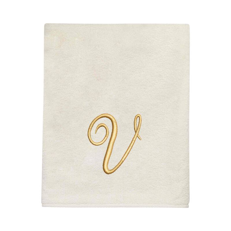 Avanti Linens Ivory/Gold Script Monogram Bath Towel Letter V - Bath Towel