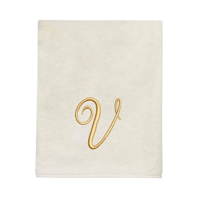 Avanti Linens Ivory/Gold Script Monogram Bath Towel Letter V - Bath Towel