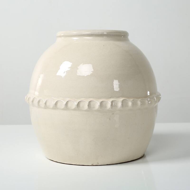 Approx. 11" High Off Whtie Ceramic Vase with Lace Decoration