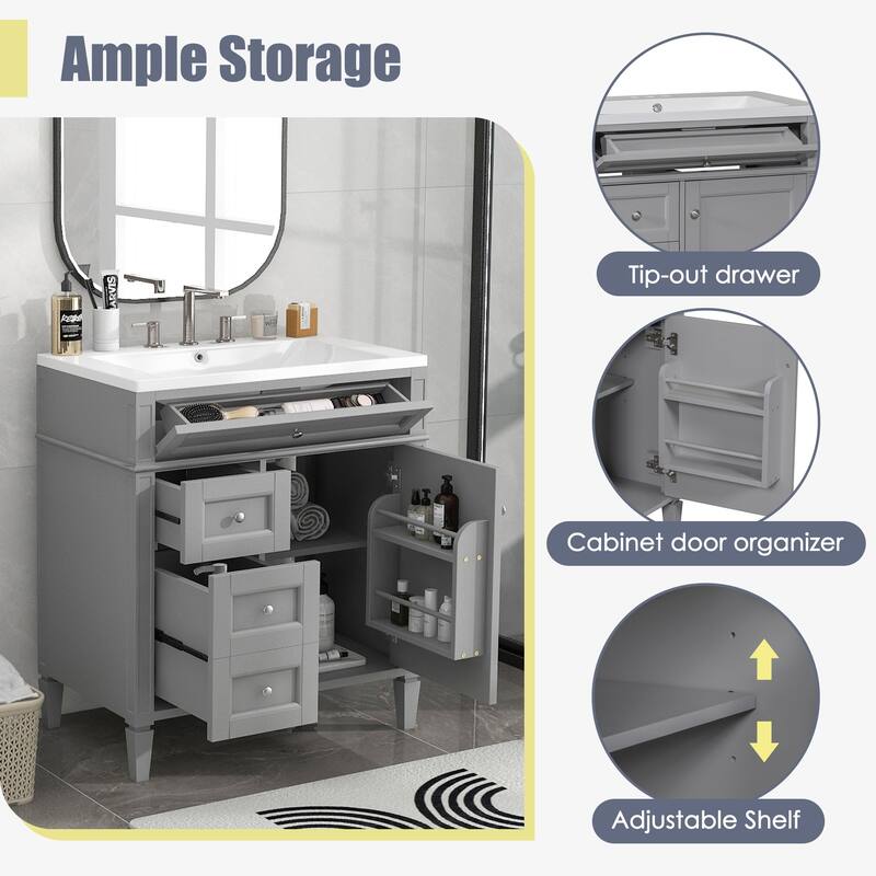 30/36 inches Freestanding Bathroom Vanity Set with Integrated Sink and Drawers