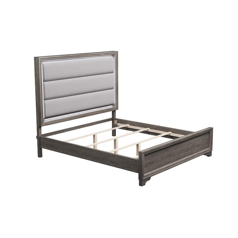 Contemporary Style 1pc Bed Set Horizontal Tufting Headboard Bracket Legs Light Brown Finish Bedroom Furniture