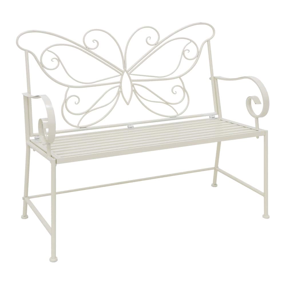 Maypex 42" Outdoor Bench Mteal Patio Garden Bench Butterfly Design - N/A