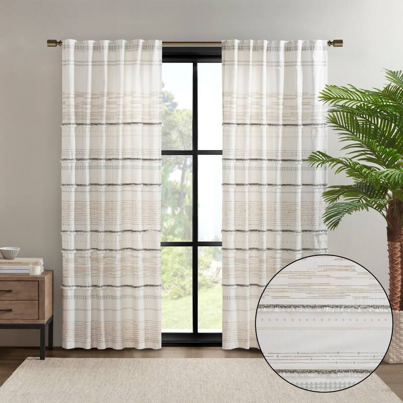 INK+IVY Nea Natural Cotton Printed Window Panel with tassel trim and Lining