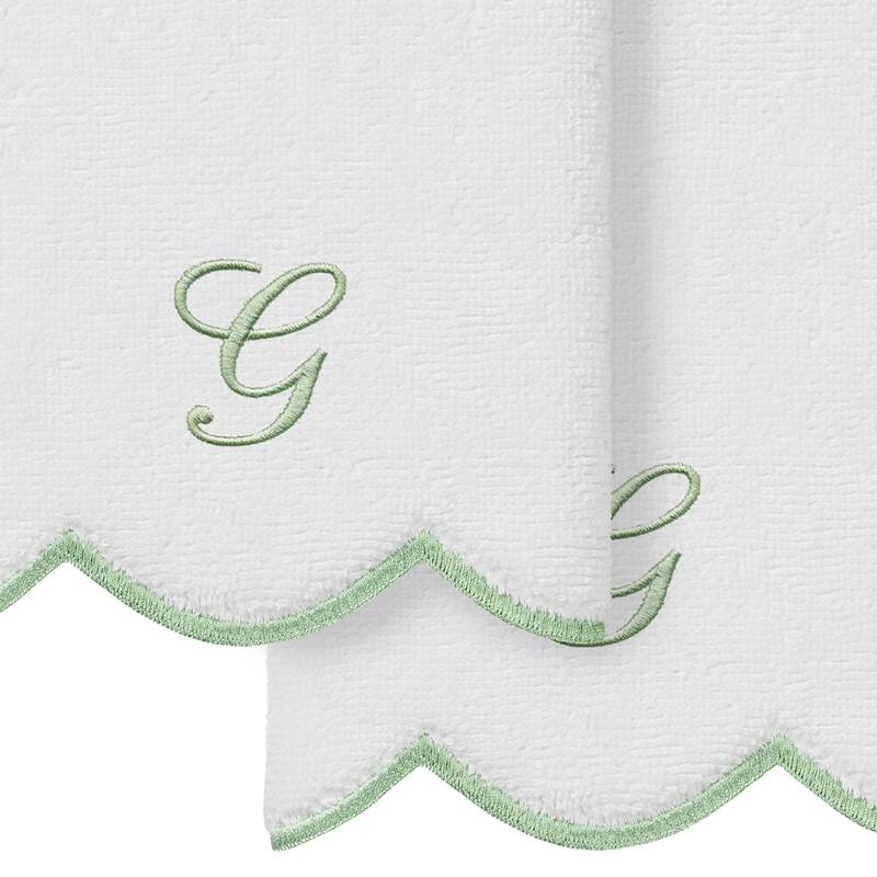 Authentic Hotel and Spa 100% Turkish Cotton Green ADORNIA Scallop Personalized 2 Piece Fingertip Towel Set - 2 Fingertip Towels