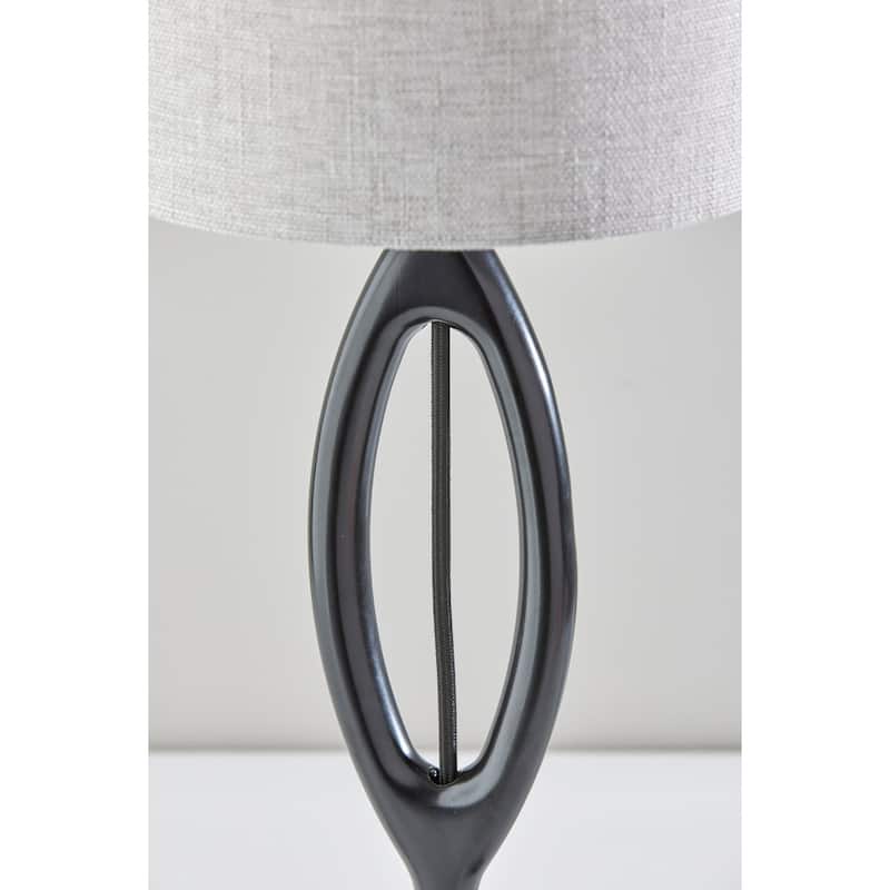 Wood Fabric Drum Shade Table Lamp with Geometric Base and Socket Switch - 10” x 10” x 27.5” (D x W x H)