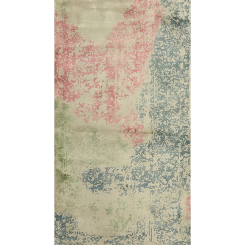Hand Knotted Oriental Viscose Silk Carpet Modern Abstract Multi-Colored Abstract Area Rug - 5' 5'' X 3' 0''