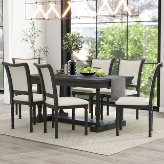 7-Piece Dining Table Set 6 Upholstered Chairs with Ergonomic Seat Back ...
