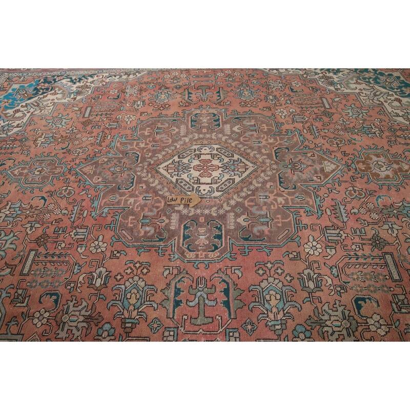 Tabriz Vintage Persian Rug Hand-Knotted Pink Geometric Wool Carpet - 9'9" x 13'4"