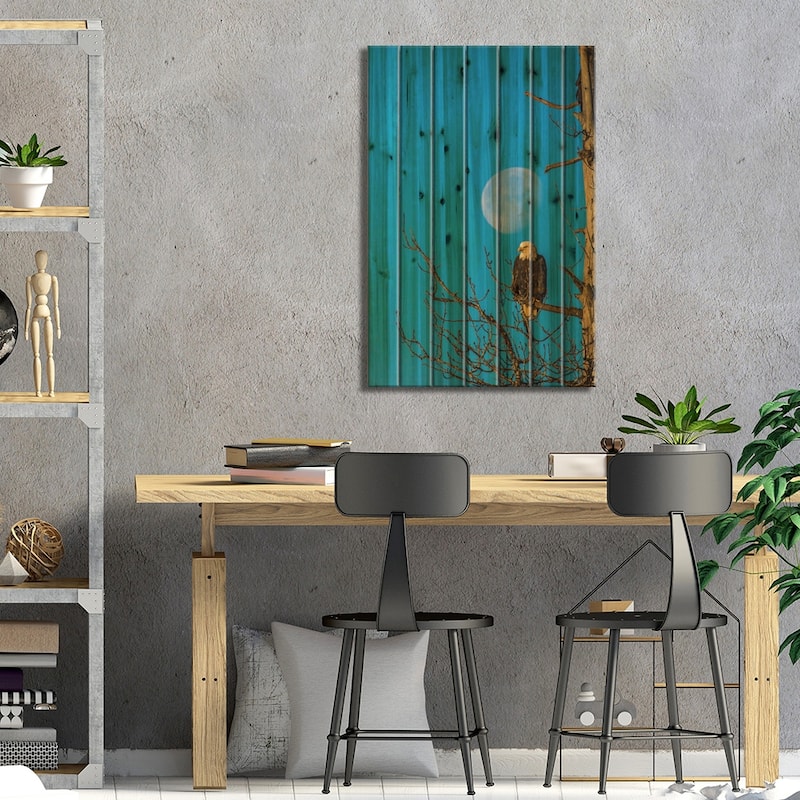USA, Alaska, Chilkat Bald Eagle Preserve, bald eagle and moon Print On Wood by Jaynes Gallery - Multi-Color