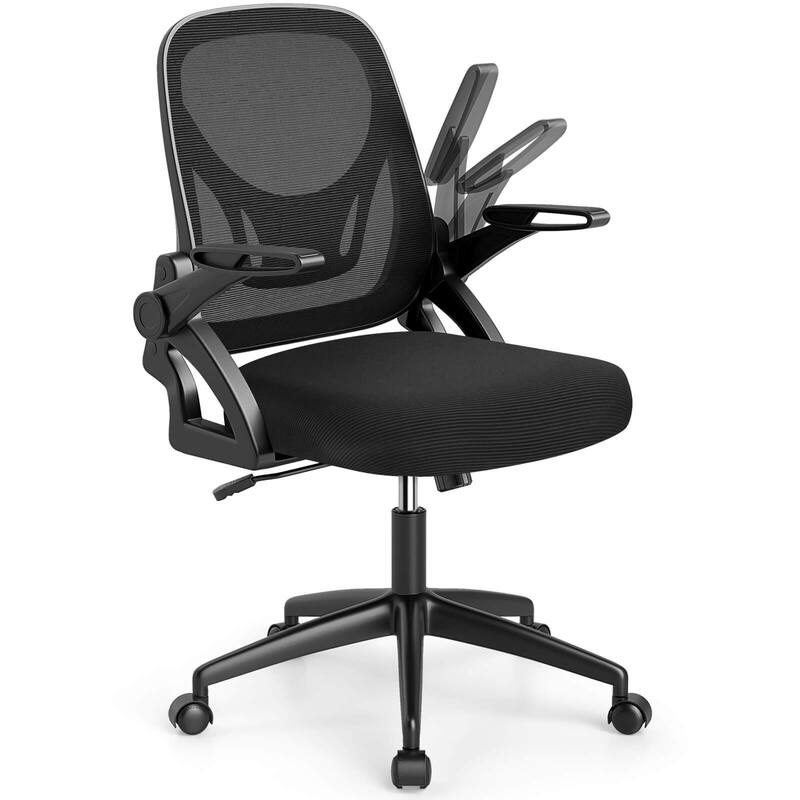 Costway Mesh Office Chair with Lumbar Support & Flip-up Arms Rolling - See Details - Black