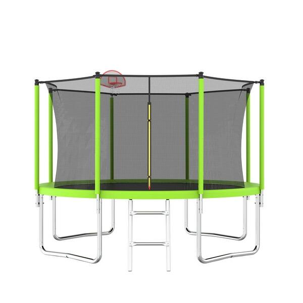 slide 2 of 9, 12FT Trampoline with Basketball Hoop and Ball ,Recreational Trampolines with Safety Enclosure for Back Yard Outdoor Kids