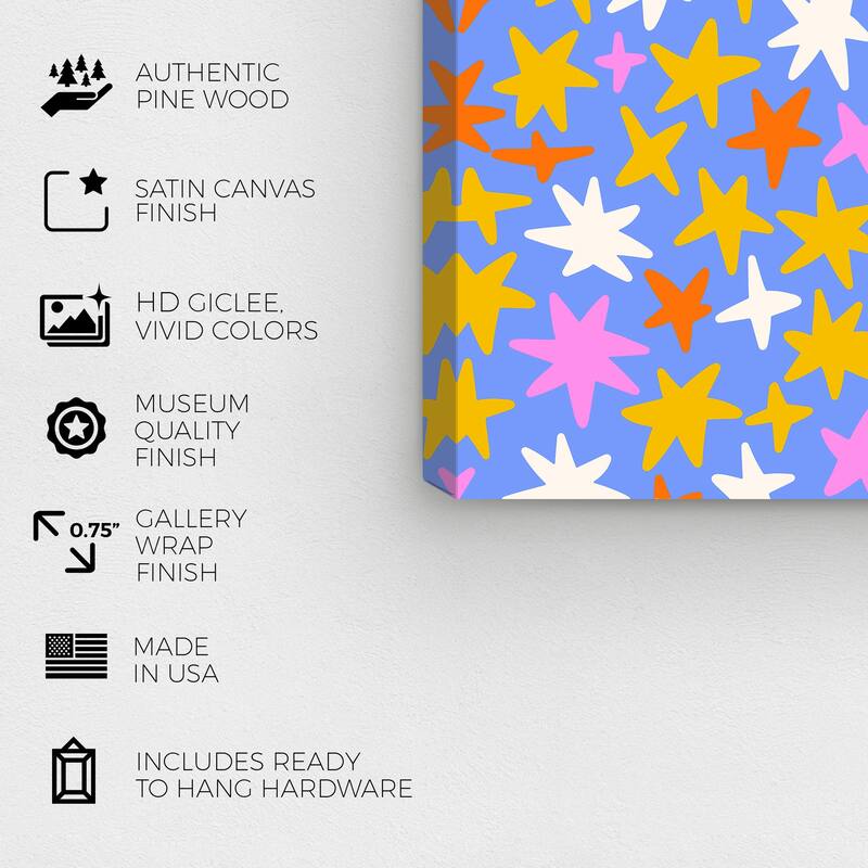 Wynwood Studio Canvas Astronomy and Space Stars in Lavender Blue and Mustard Modern & Contemporary Wall Art Canvas Print