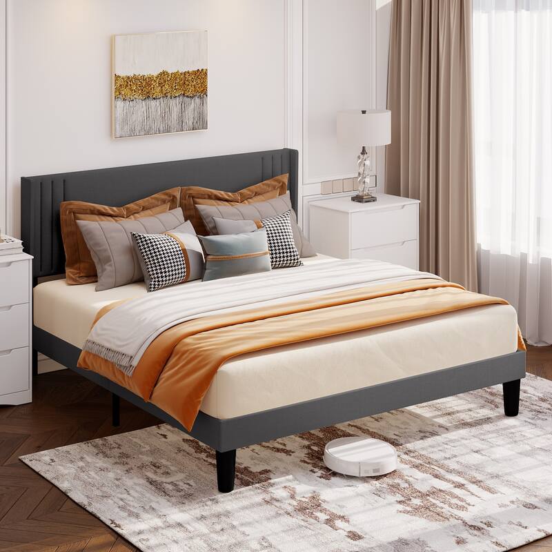 Twin/Full/Queen/King Bed Frame with Wingback Headboard, Upholstered Platform Bed