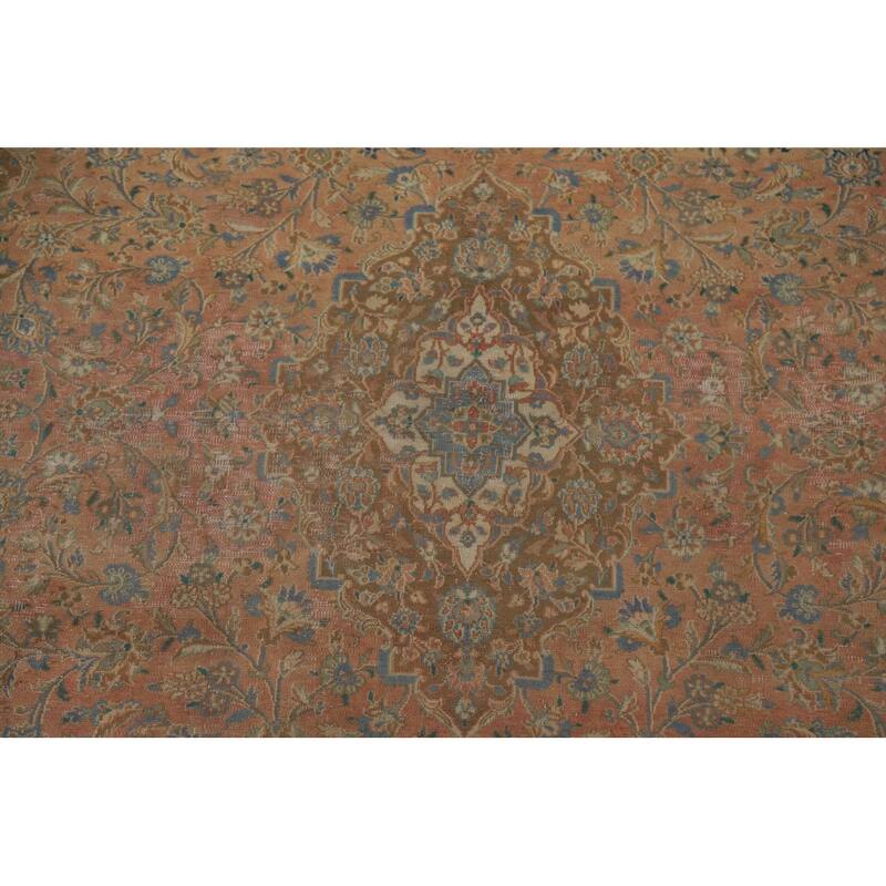 Hand Knotted Oriental 100% Wool Carpet Traditional Floral Oranges & Rust Mashad Area Rug - 12' 6'' X 9' 5''