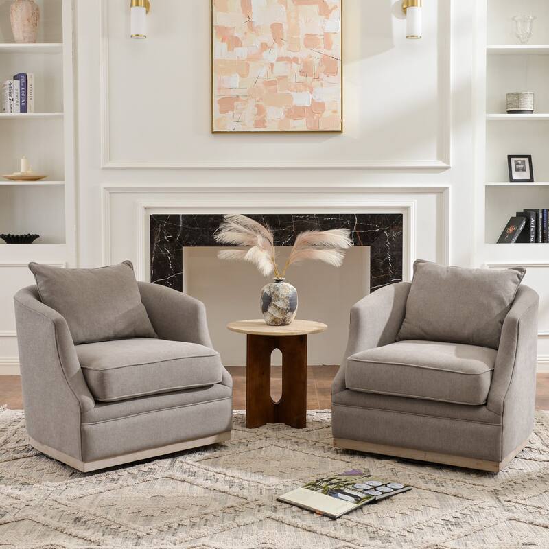 KINWELL 31" Wide Linen Fabric Upholstered Swivel Barrel Accent Chair - Grey - Set of 2