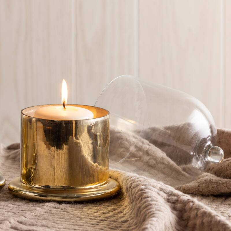 Transpac Glass 7 in. Gold Harvest Mercury Jar with Cloche