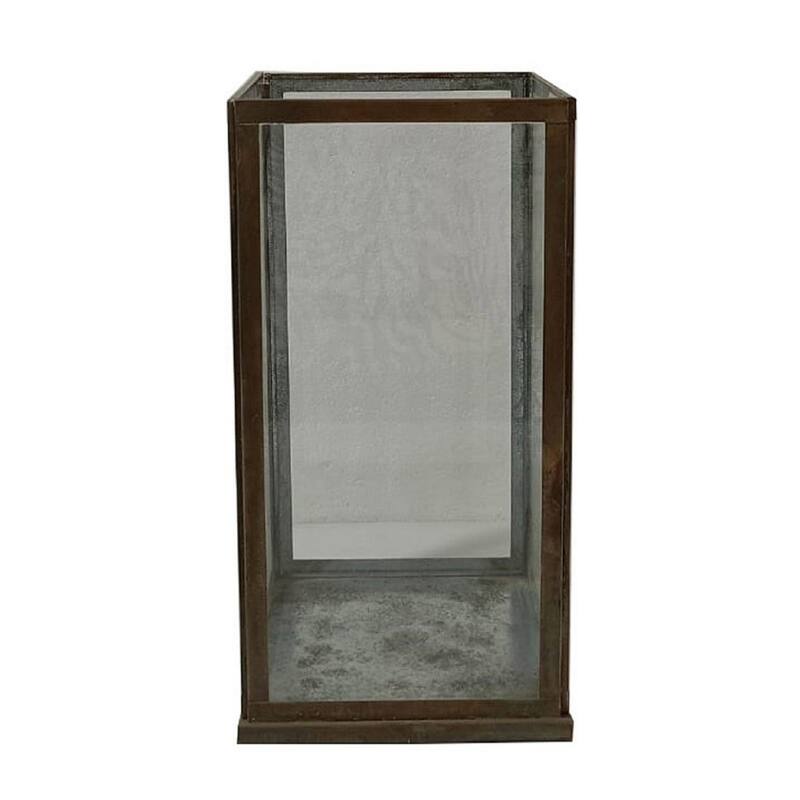Large Aged-Finish Iron and Glass Candle Holder - 12" - Antique Brown