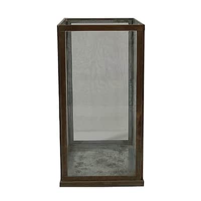 Large Aged-Finish Iron and Glass Candle Holder - 12" - Antique Brown