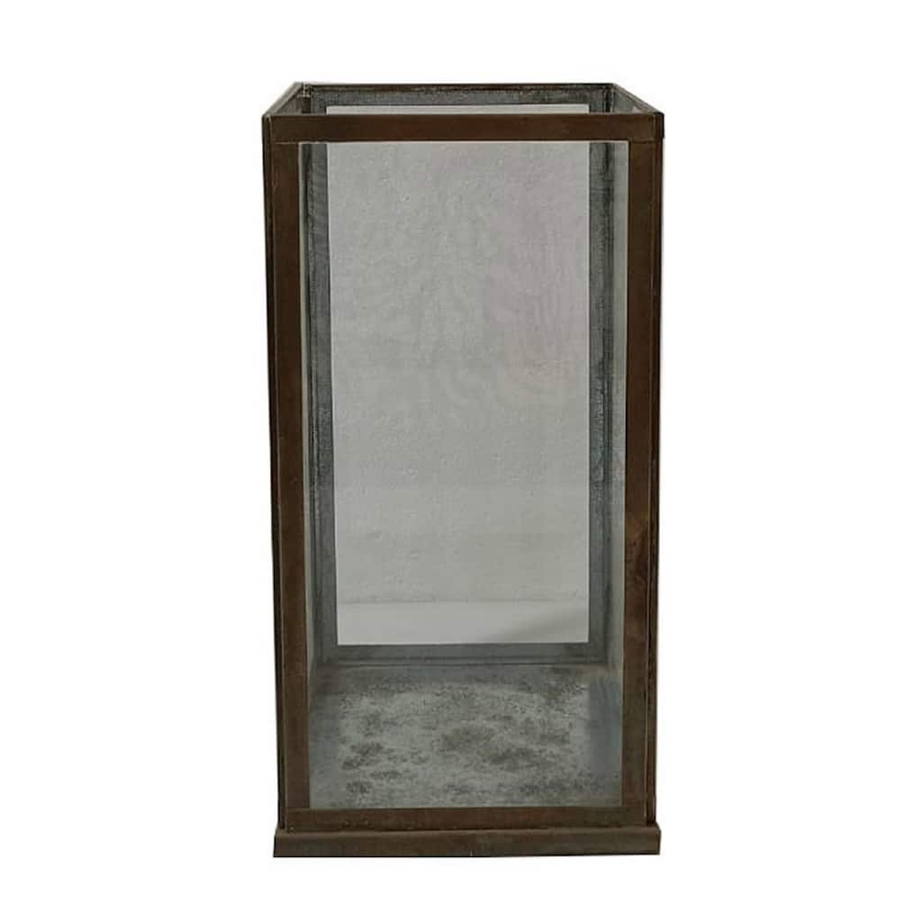 Large Aged-Finish Iron and Glass Candle Holder - 12" - Antique Brown